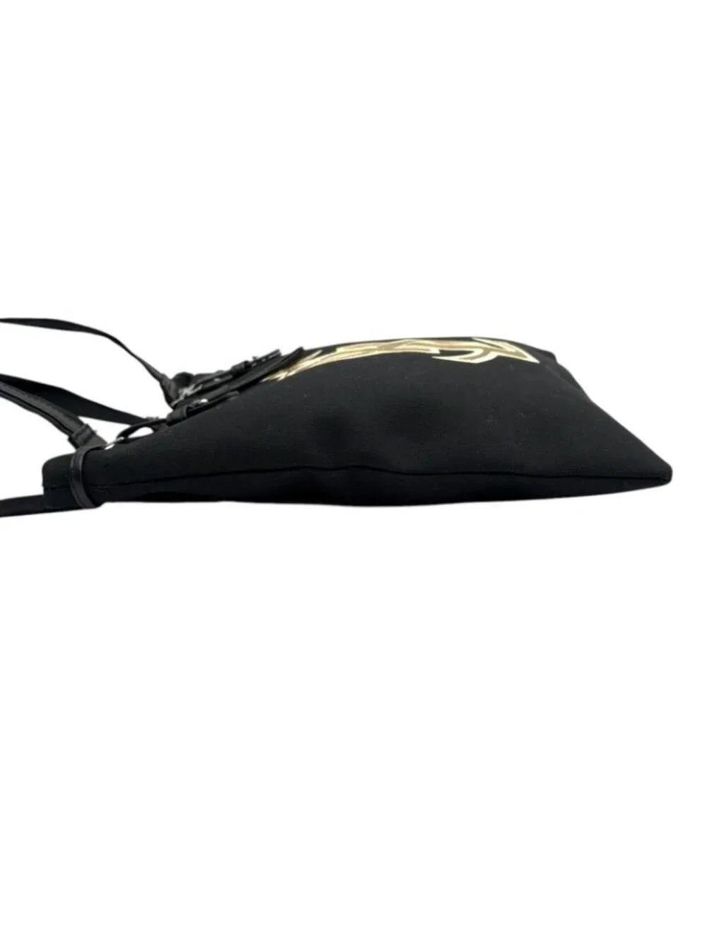 Saint Laurent Yves YSL Tote Shoulder Canvas Leather Black Gold Big Logo Classic - Picture 7 of 10